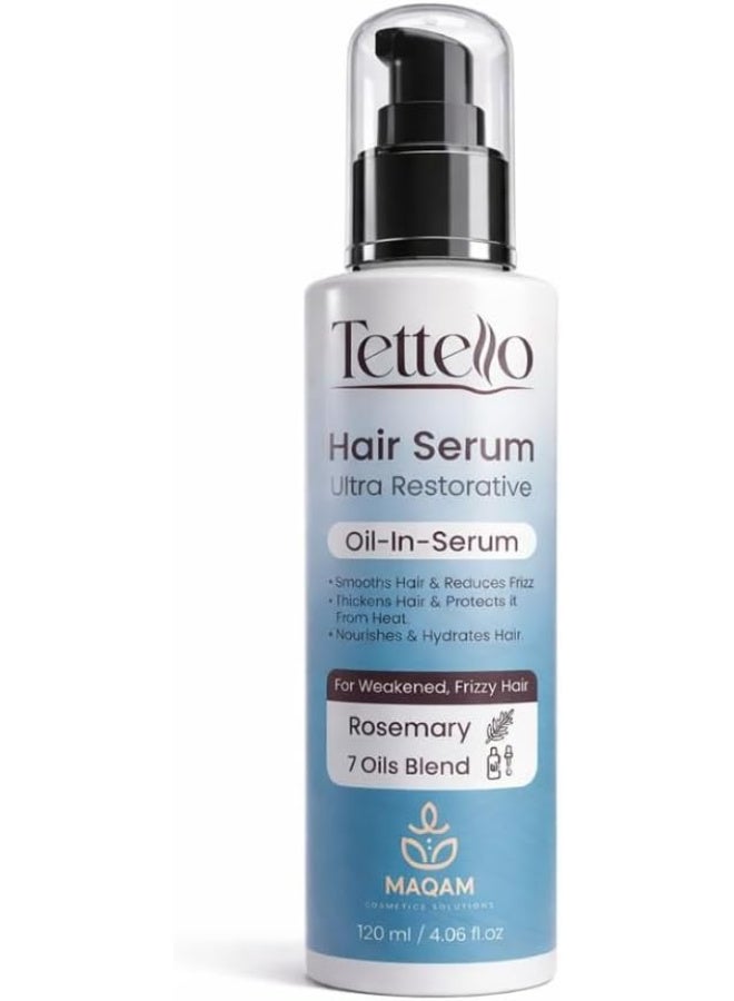 Tettello Hair Serum Ultra Restorative, Oil-In-Serum with Rosemary & 7 Oils Blend, For Weakened Frizzy Hair, 120ml